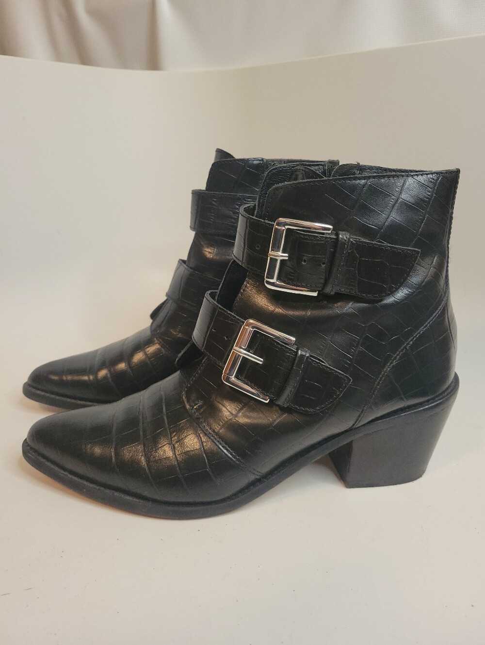 Kurt Geiger London Denny Crocodile-Embossed Leather Ankle Boots - Picture 2 of 16